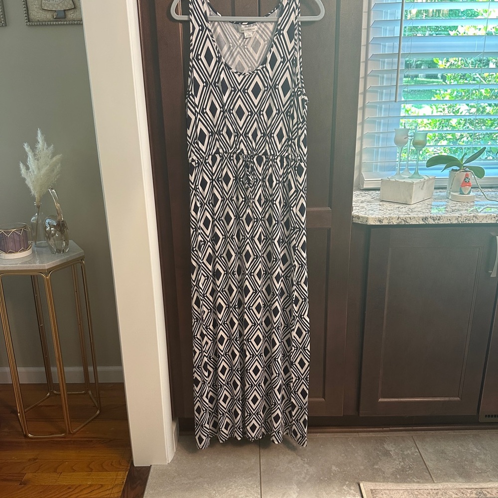 Navy and White Geometric Maxi Dress